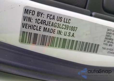 2020 Jeep Grand Cherokee Altitude 4X2 z USA, uszkodzony, nr VIN 1C4RJEAG3LC391807